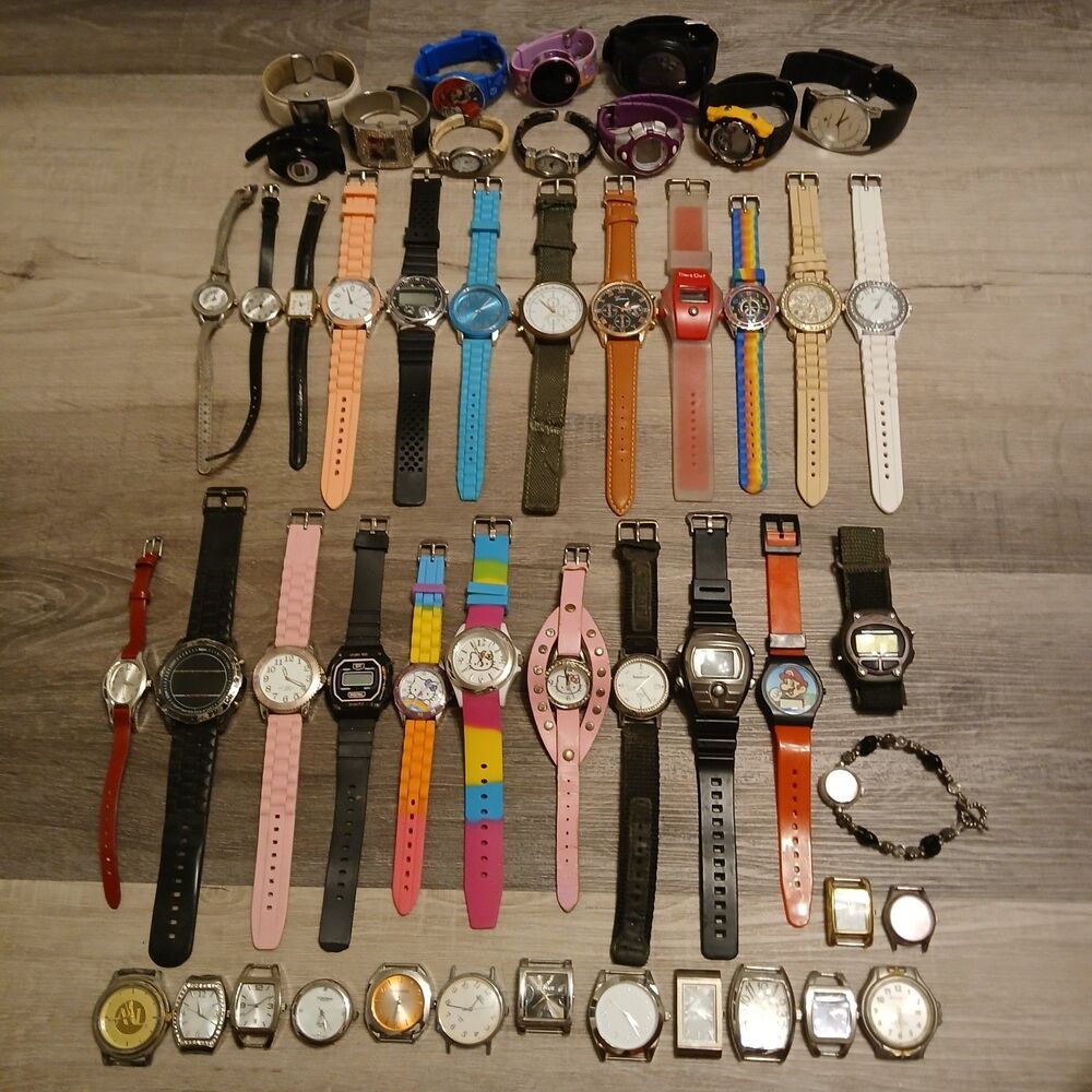 Huge Watch Lot of 45+ Mixed Brands Vintage & Modern Parts/Repair Untested-Box D9